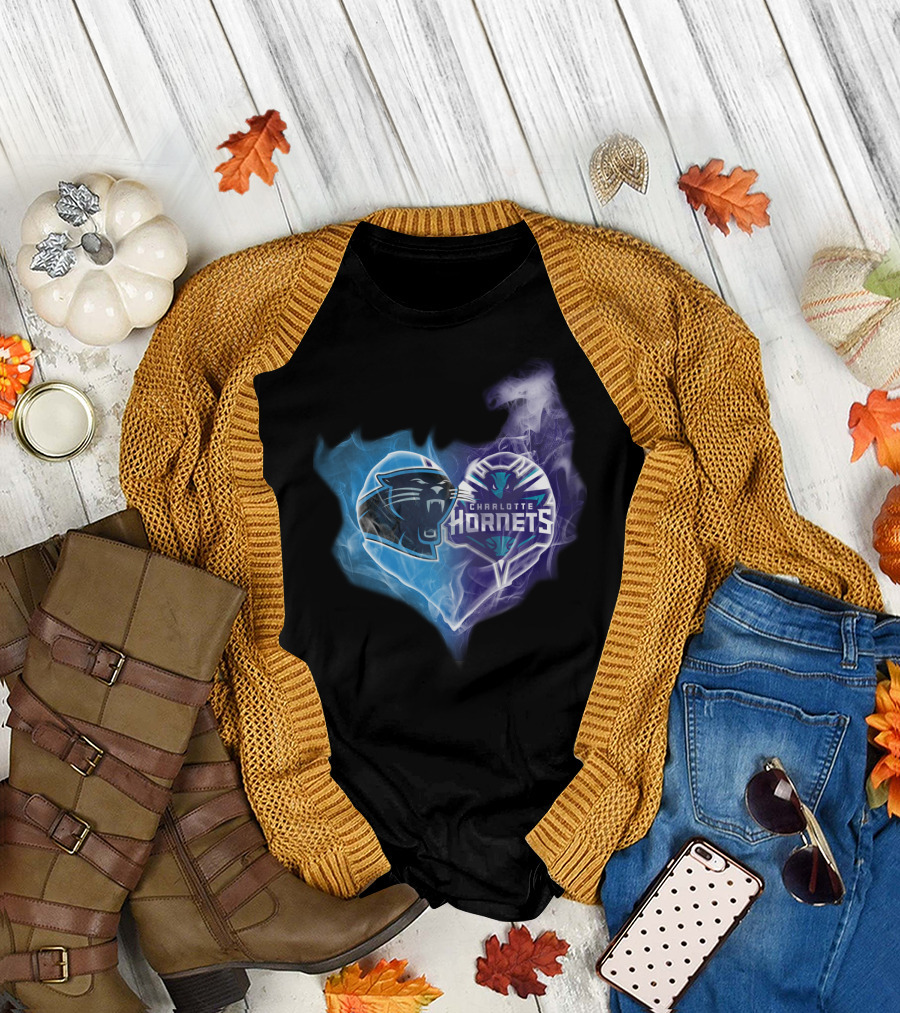 Carolina Panthers Charlotte Hornets Heart Fusion T-Shirt