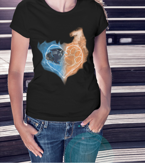 Carolina Panthers Clemson Tigers Heart Logo Fire And Ice T-Shirt