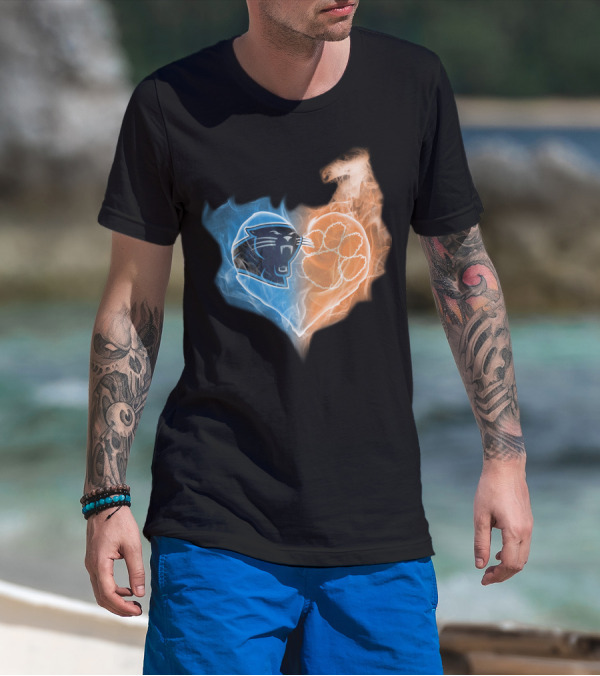 Carolina Panthers Clemson Tigers Heart Logo Fire And Ice T-Shirt