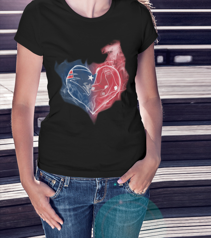 Patriots And Boston Red Sox Heart Symbol Fusion T-Shirt