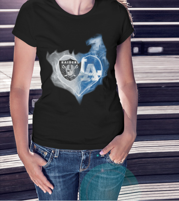 Raiders LA Dodgers Smoke Heart T-Shirt