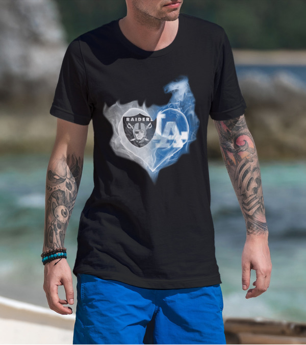 Raiders LA Dodgers Smoke Heart T-Shirt