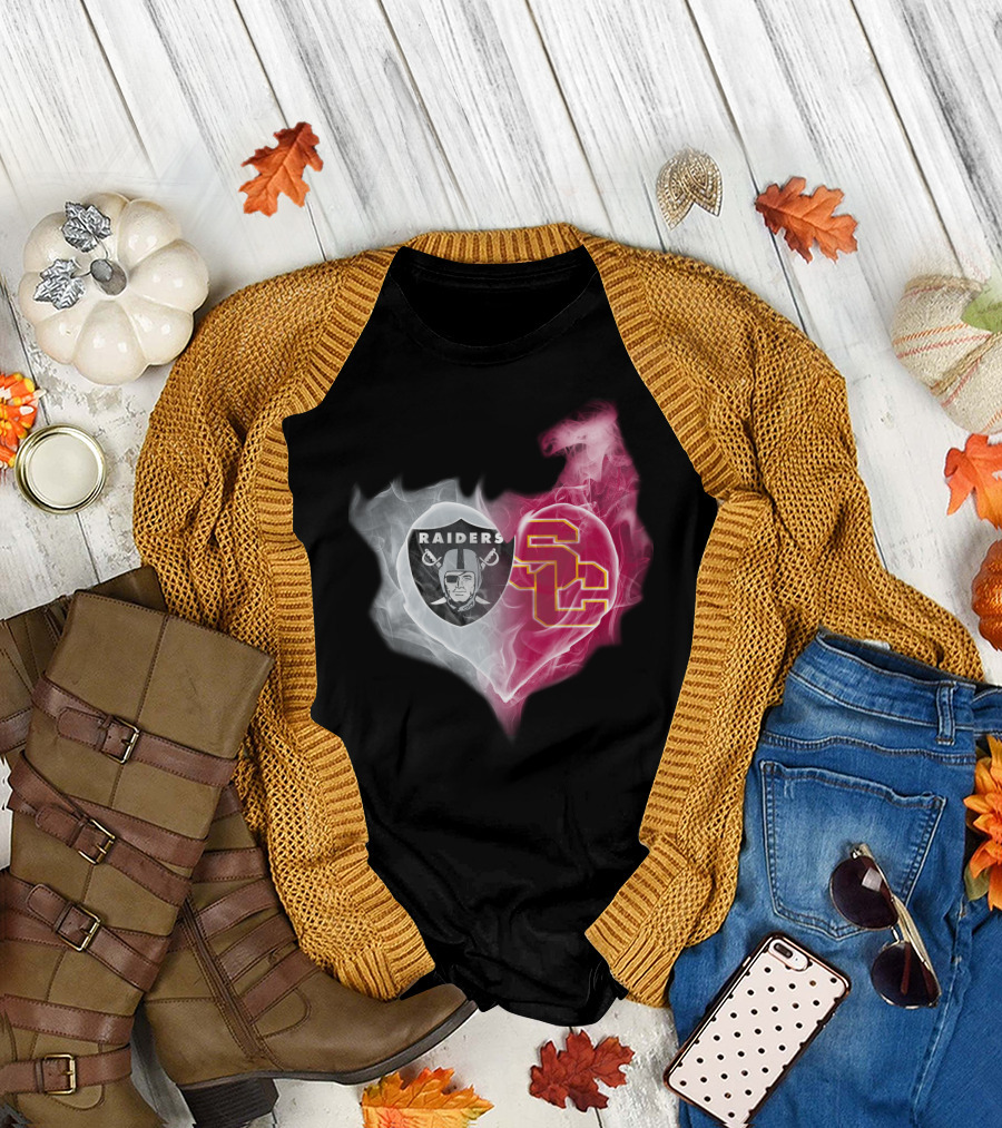 Raiders USC Trojans Heart Logo Fusion T-Shirt