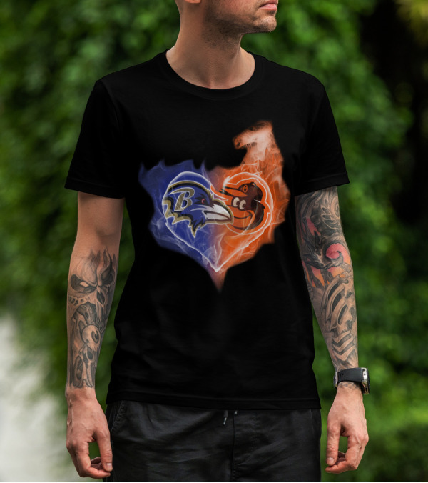 Baltimore Ravens Orioles Heart Flame T-Shirt