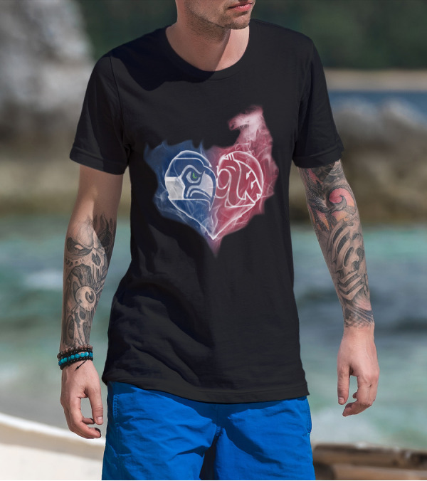 Seahawks Washington State Cougars Heart Logo Fusion T-Shirt