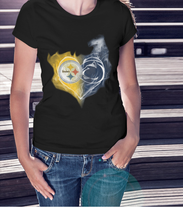 Steelers Penn State Nittany Lions Heart Flame T-Shirt