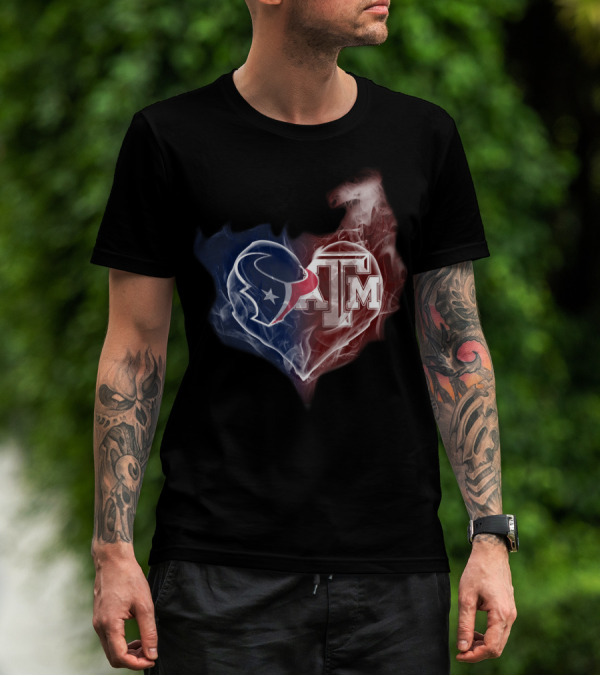 Texans Heart Texas A&M Aggies Logo Fusion T-Shirt