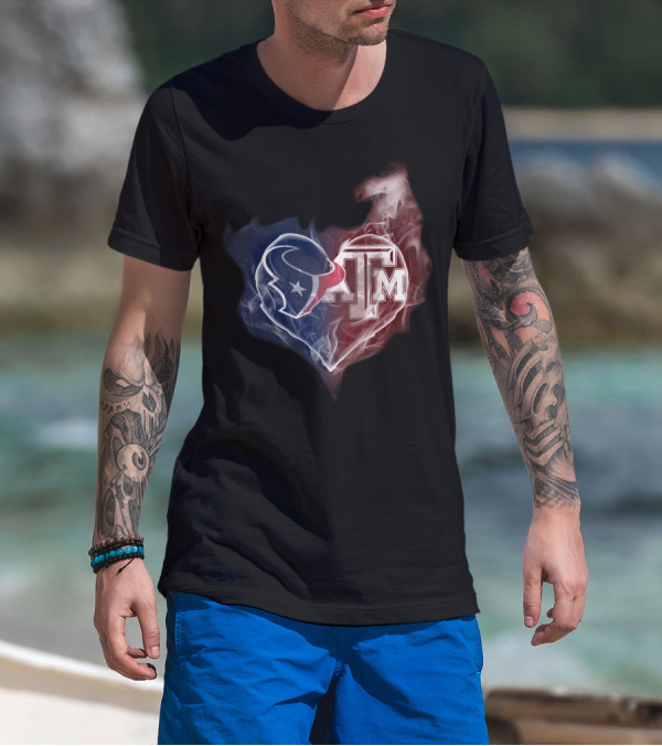 Texans Heart Texas A&M Aggies Logo Fusion T-Shirt