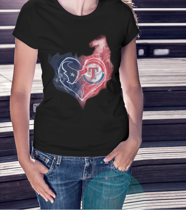 Texans Texas Rangers Heart Logo Combination T-Shirt