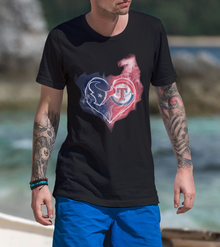 Texans Texas Rangers Heart Logo Combination T-Shirt