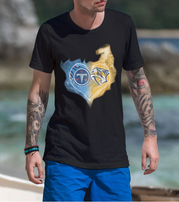 Titans Nashville Predators Heart Dual Logo Smoke Fusion T-Shirt