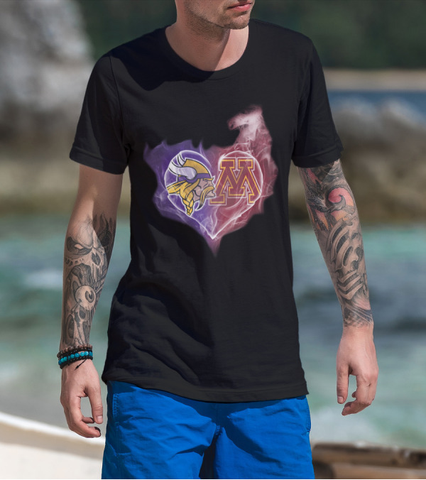 Vikings Minnesota Purple Gold Heart M T-Shirt