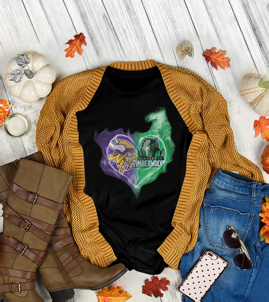 Vikings Minnesota Timberwolves Heart Logo Fusion T-Shirt