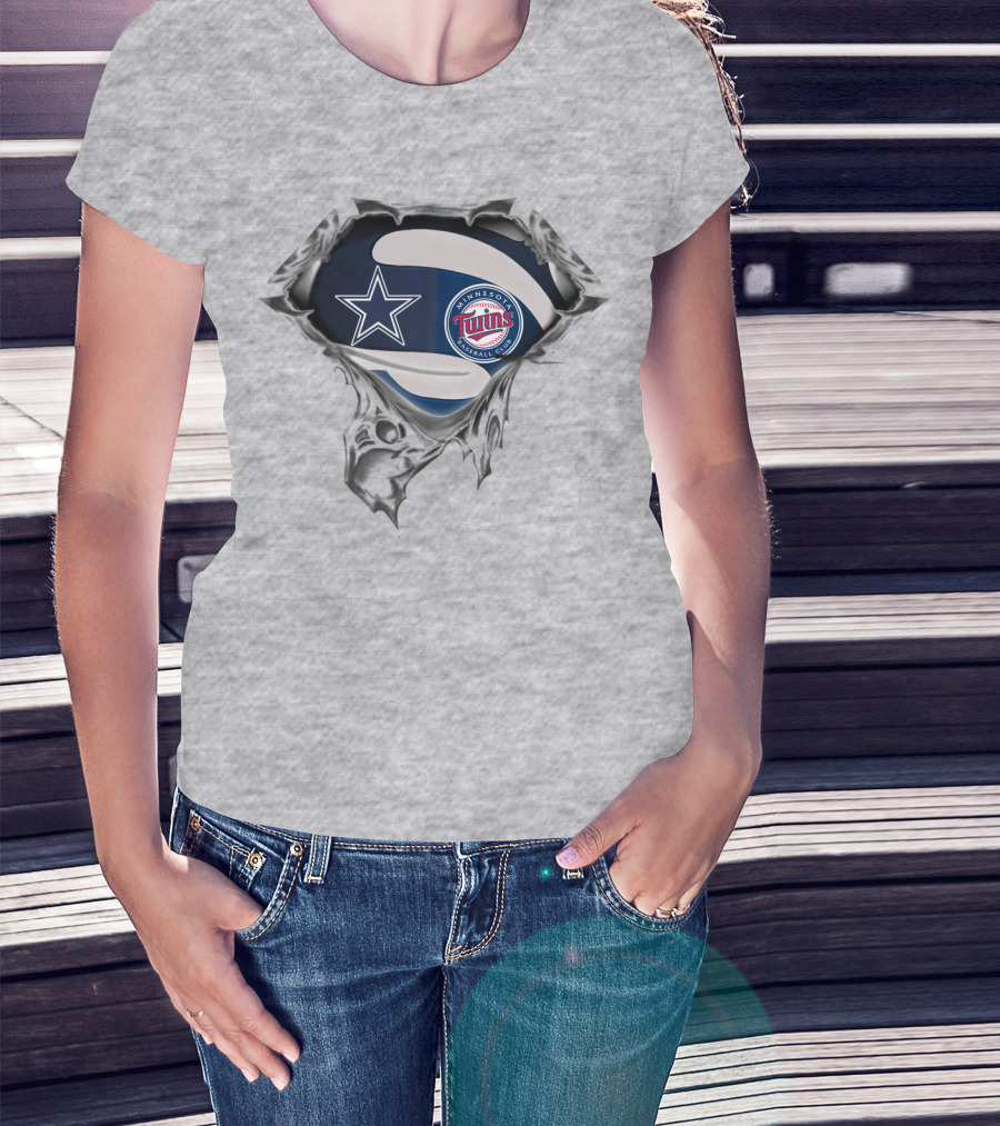 Dallas Cowboys Minnesota Twins Fan Crossover Football Baseball Logos T-Shirt