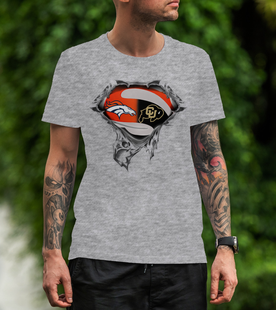 Denver Broncos Colorado Buffaloes Logo Superman Rip T-Shirt