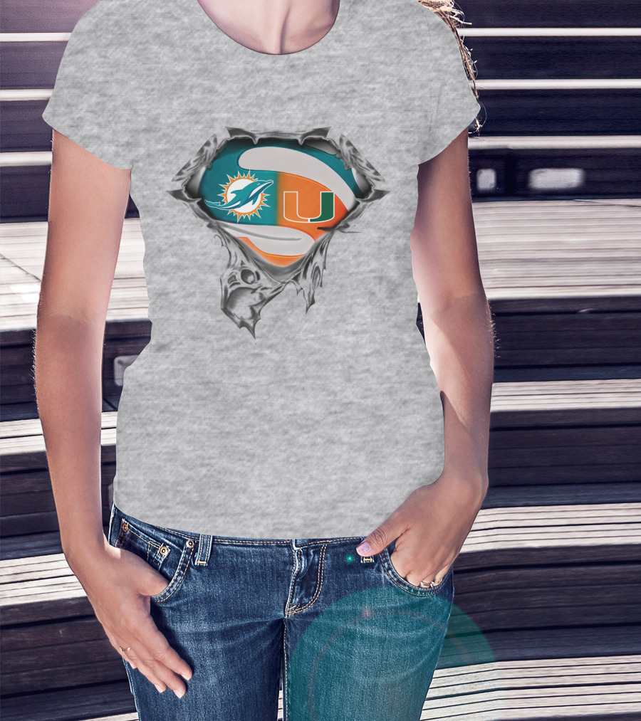 Miami Dolphins Miami Hurricanes Super Fan Crest T-Shirt