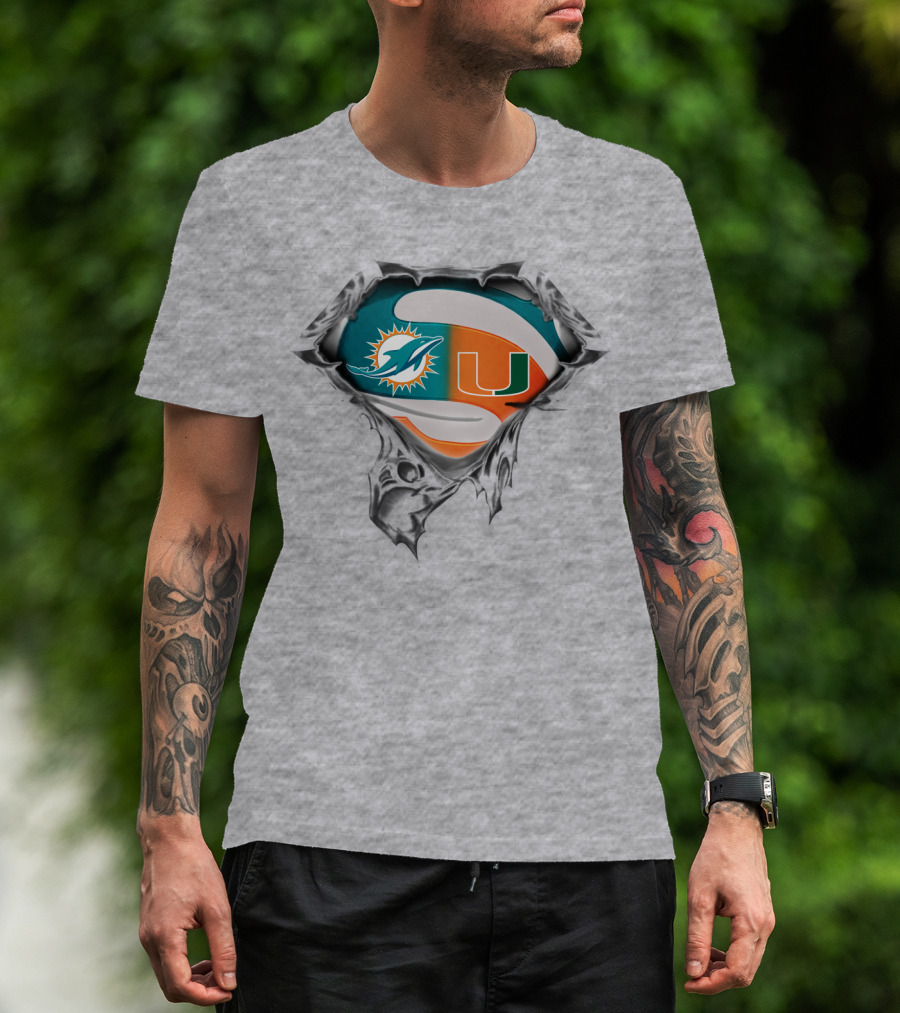 Miami Dolphins Miami Hurricanes Super Fan Crest T-Shirt