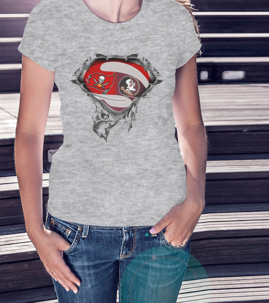 Buccaneers Seminoles Logo Crossover With Pirate And Tribal Warrior T-Shirt