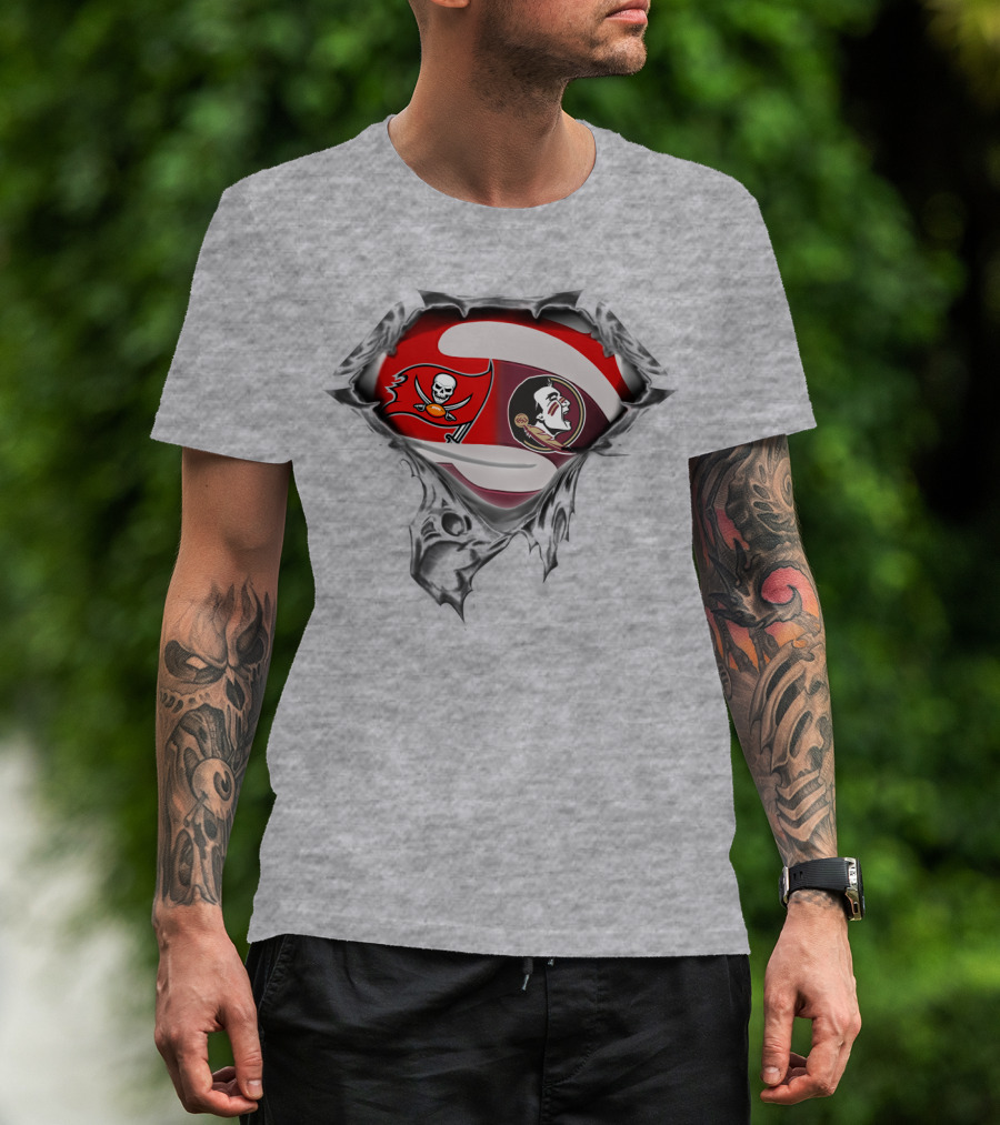 Buccaneers Seminoles Logo Crossover With Pirate And Tribal Warrior T-Shirt