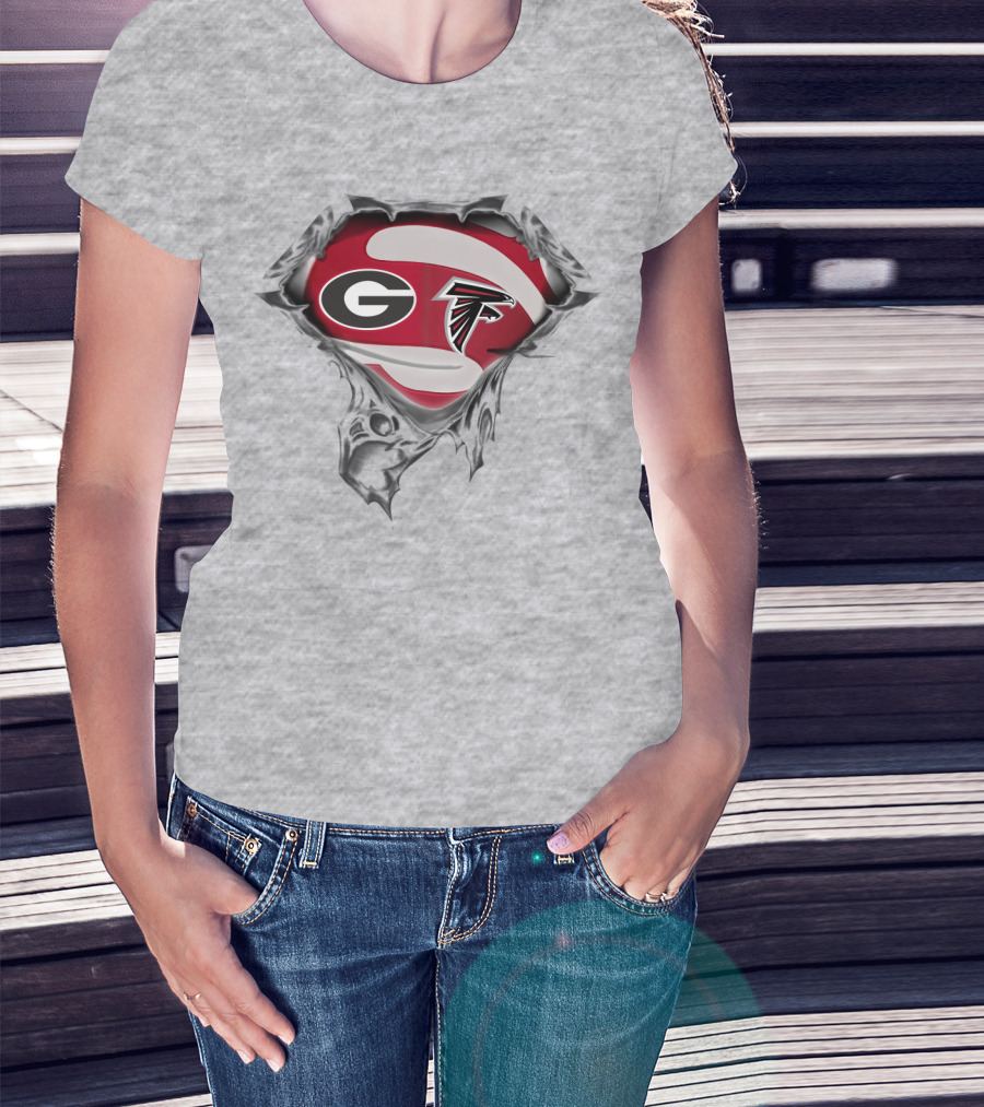 Georgia Bulldogs Atlanta Falcons Logo Mashup T-Shirt