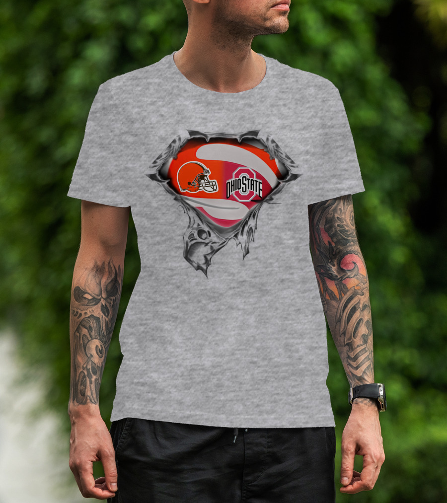 Browns Ohio State Logo Fusion With Football Helmet And Buckeye Symbol T-Shirt