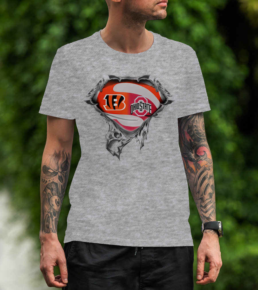 Bengals Ohio State Football Fusion Under Superhero T-Shirt