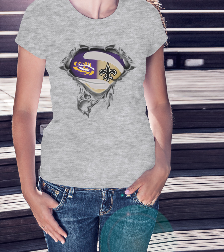 Lsu Tigers And New Orleans Saints Fleur-De-Lis Rip Effect T-Shirt