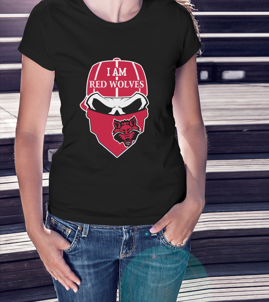 I Am Red Wolves Arkansas State Skull Bandana T-Shirt