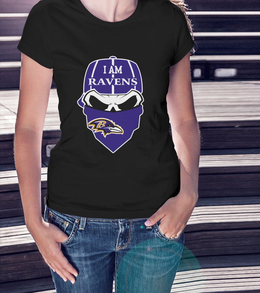 I Am Ravens Baltimore Ravens Skull Bandana T-Shirt
