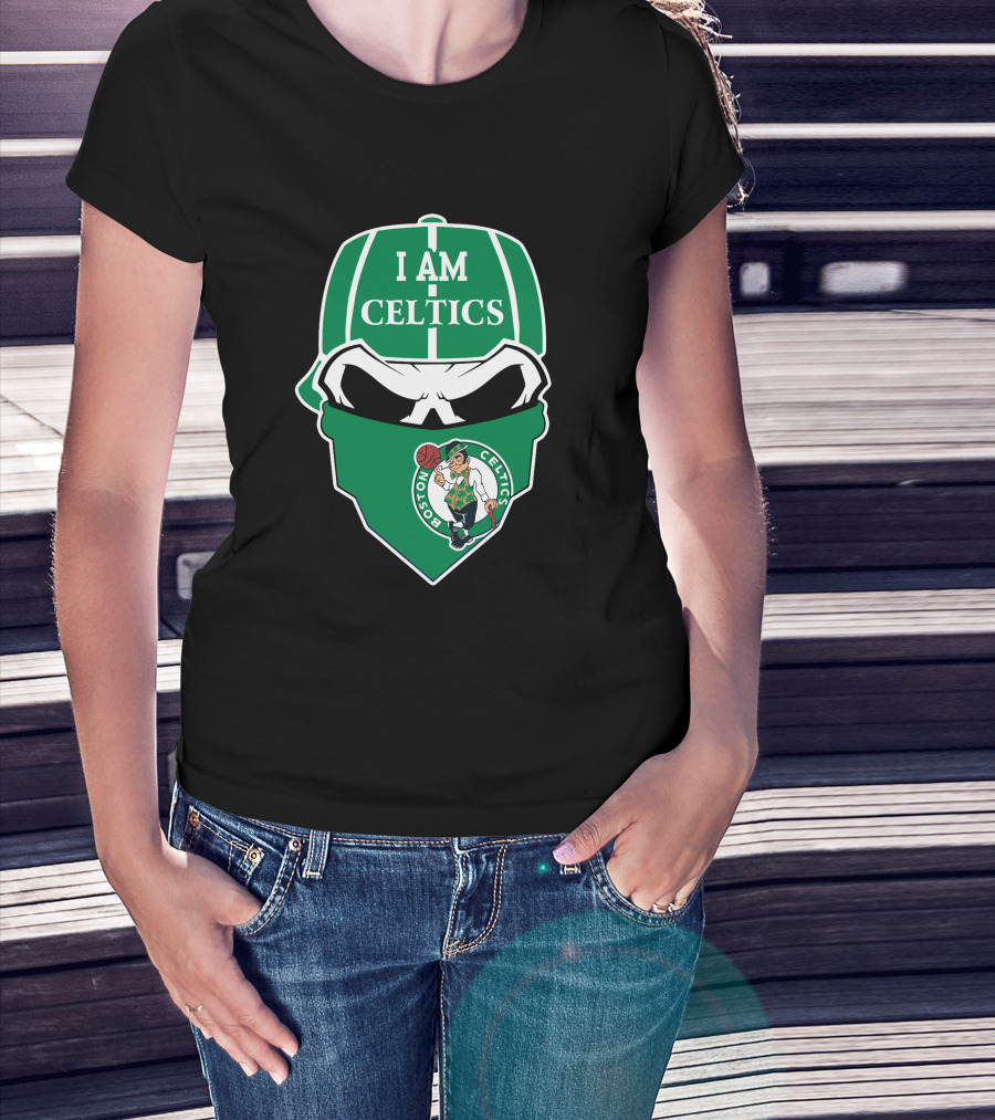 I Am Celtics Boston Celtics Skull Logo Green Cap Bandana T-Shirt