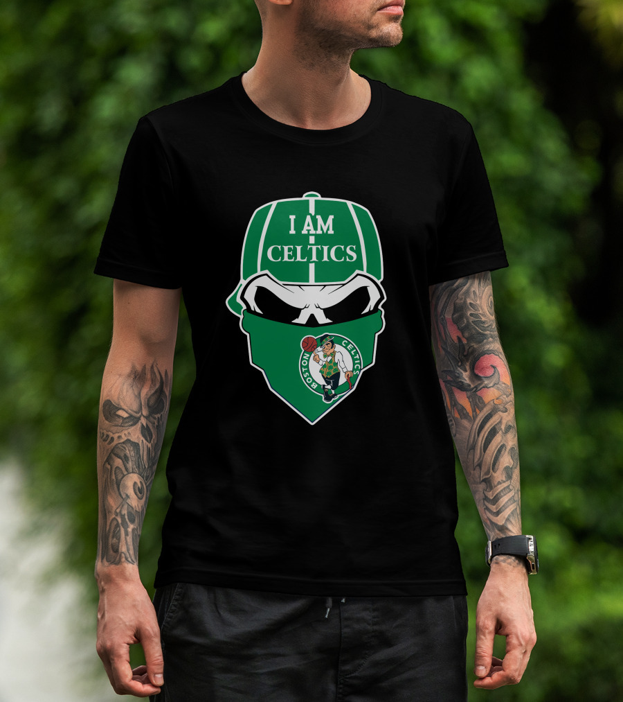 I Am Celtics Boston Celtics Skull Logo Green Cap Bandana T-Shirt
