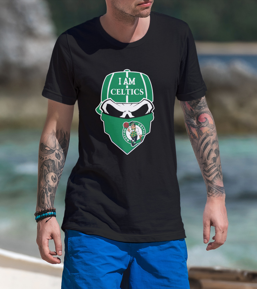 I Am Celtics Boston Celtics Skull Logo Green Cap Bandana T-Shirt