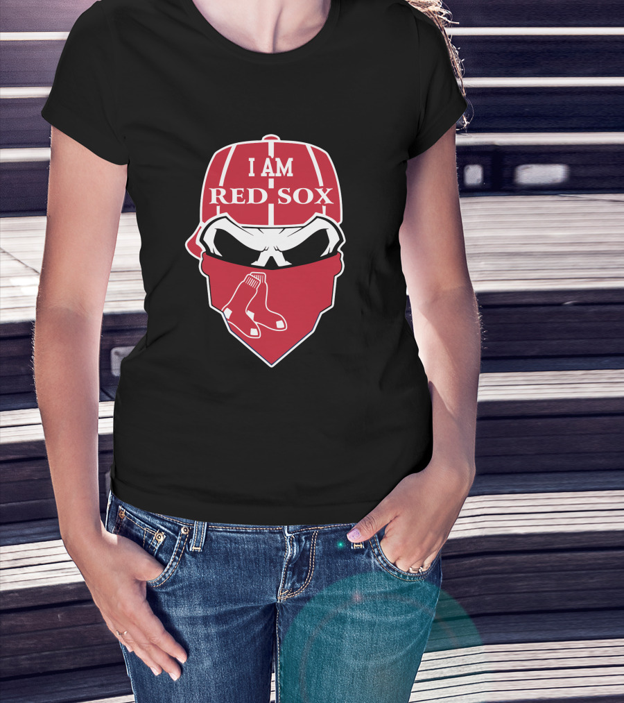 Boston Red Sox Skull I Am Red Sox Bandana Cap T-Shirt