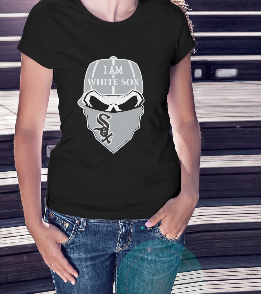 I Am White Sox Skull Sox Logo Cap Bandana T-Shirt