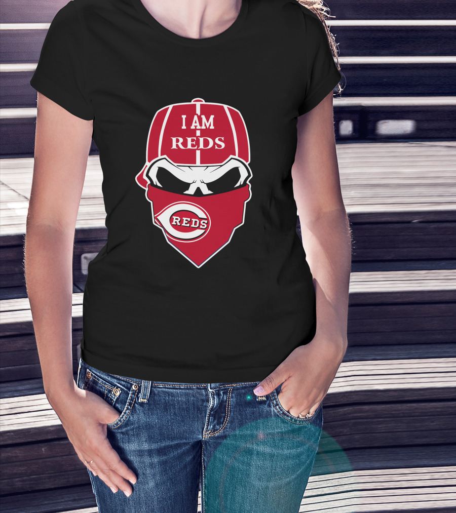I Am Reds Cincinnati Reds Skull Logo Bandana T-Shirt