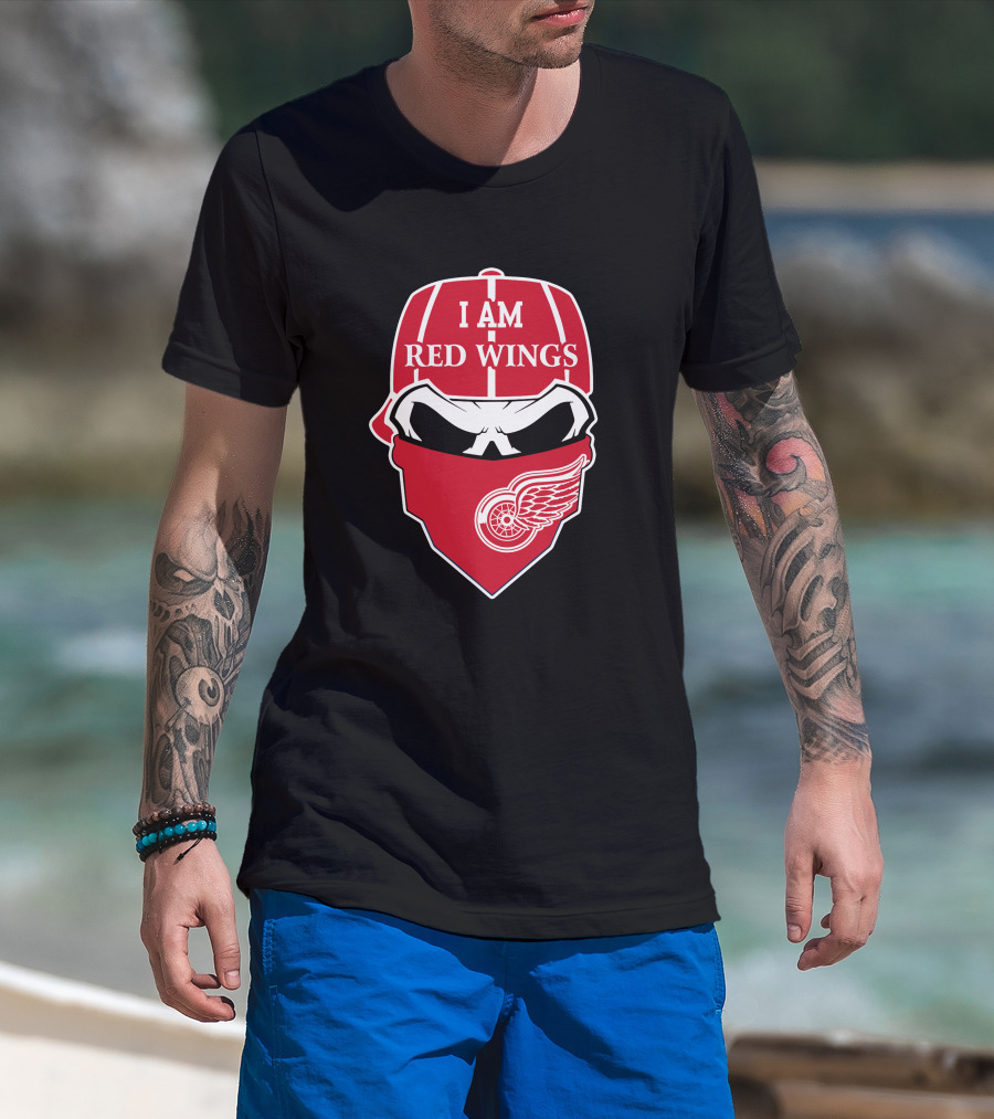 I Am Red Wings Skull Logo Detroit Sports Fan T-Shirt
