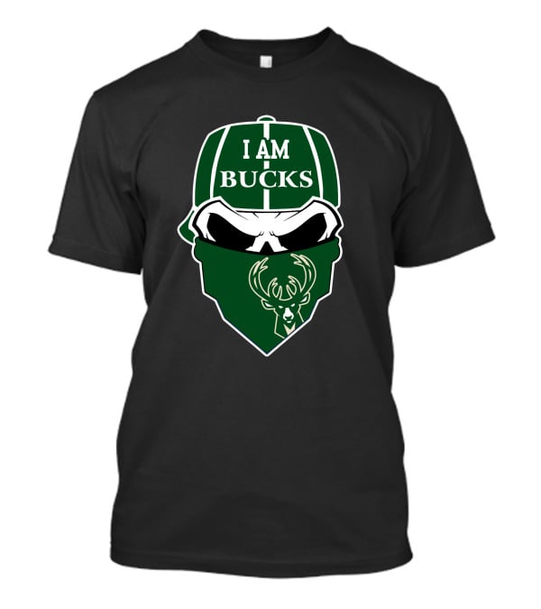 I Am Bucks Milwaukee Bucks Skull With Logo Bandana T-Shirt