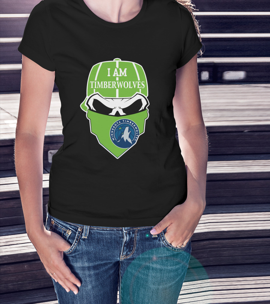 I Am Timberwolves Minnesota Timberwolves Logo Skull T-Shirt