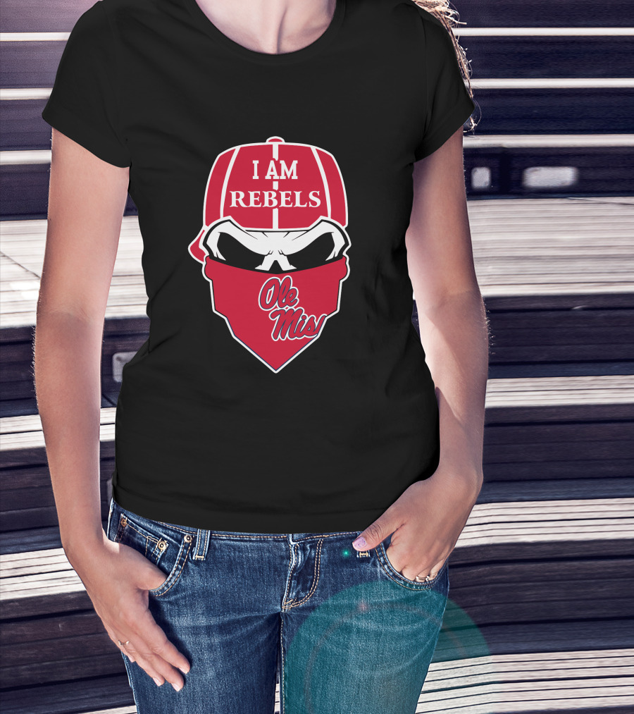 I Am Rebels Ole Miss Skull Face Red Cap T-Shirt
