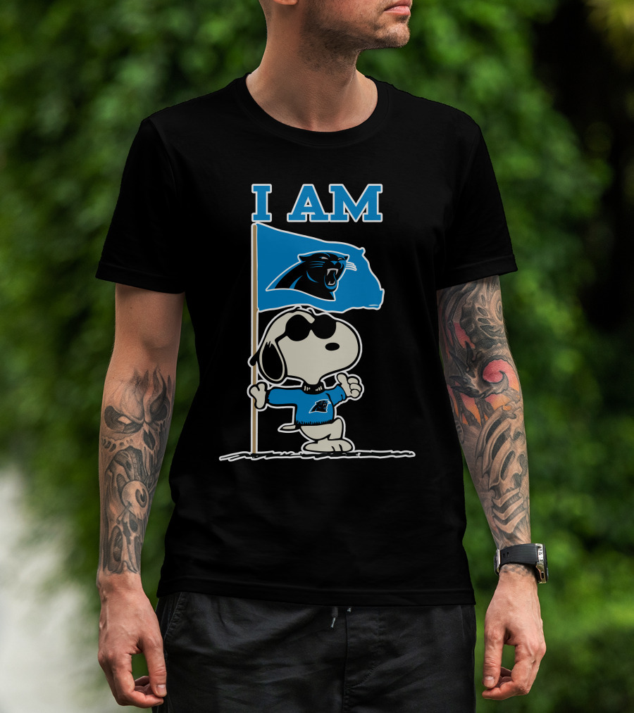 Carolina Panthers Snoopy I Am Peanuts Blue Flag T-Shirt