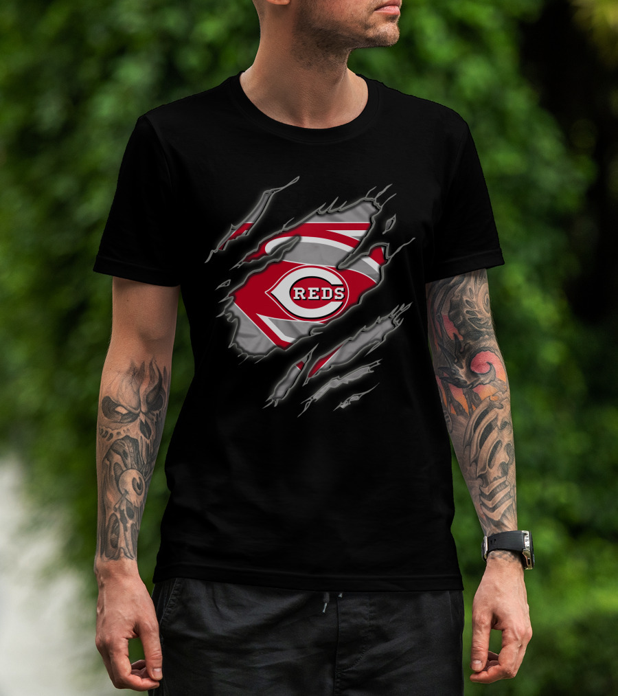 Cincinnati Reds Superman Logo Claw Tear T-Shirt