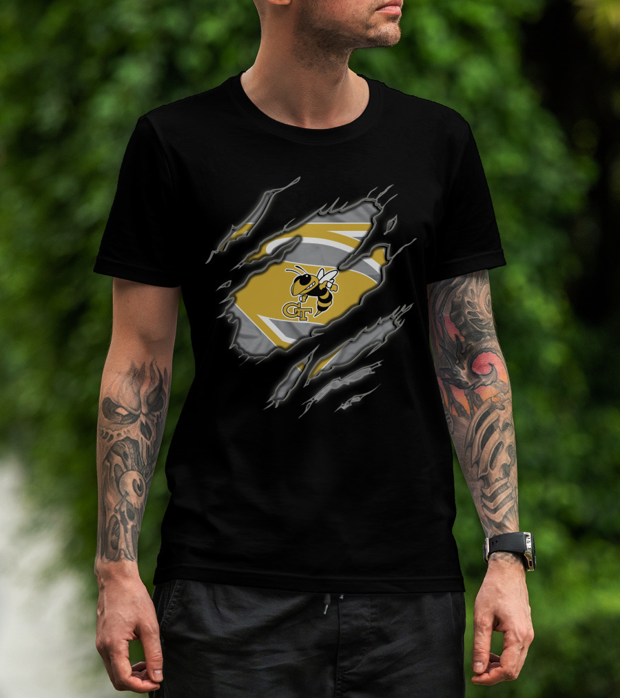 Georgia Tech Yellow Jackets Gt Iconic Logo Superman Claw Marks T-Shirt