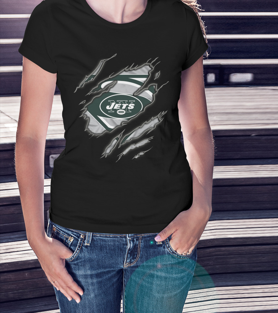 New York Jets Superman Logo Rip T-Shirt