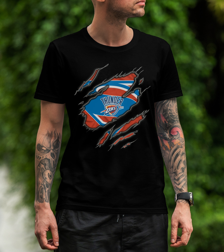 Oklahoma City Thunder Okc Emblem With Superman Style Ripped T-Shirt