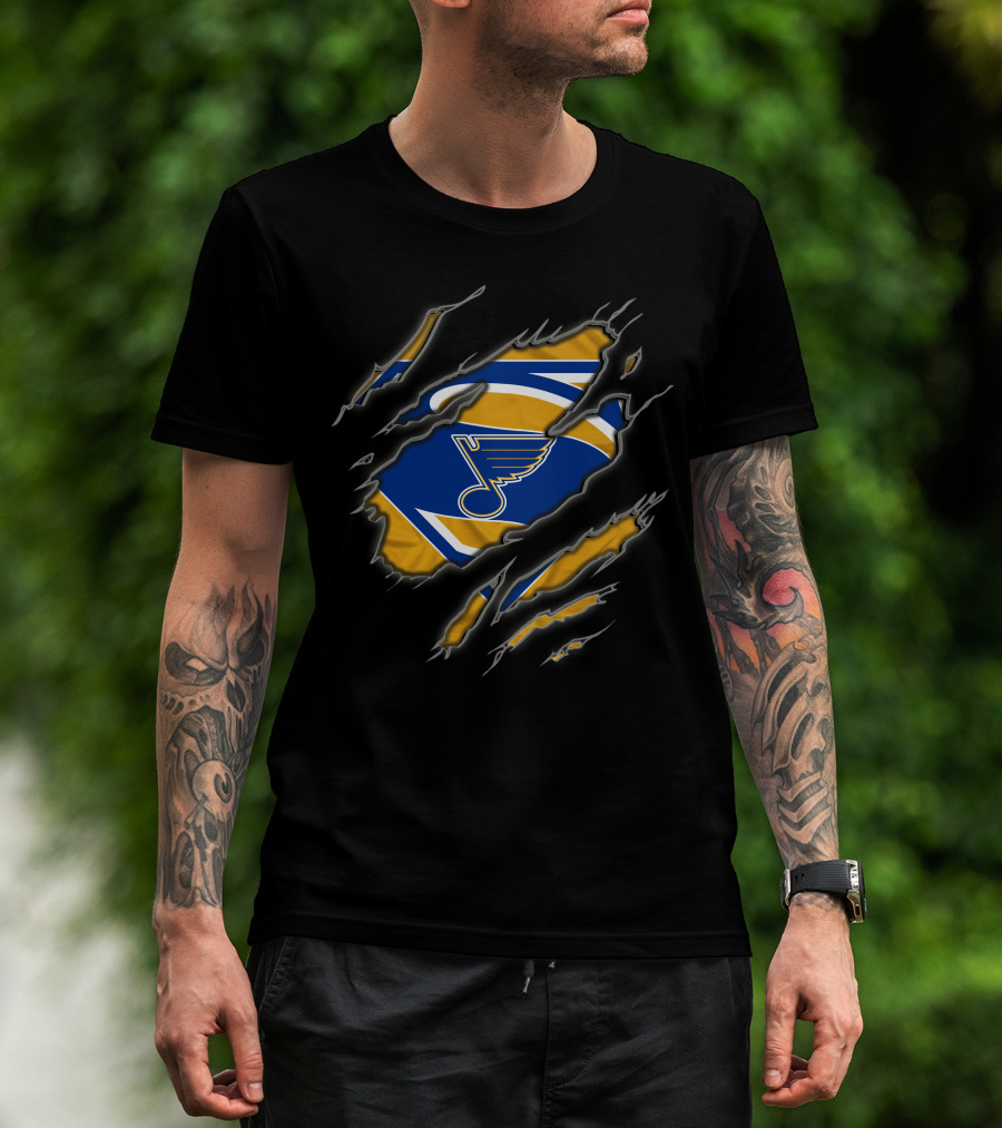 St Louis Blues Superman Style Logo In Ripped T-Shirt