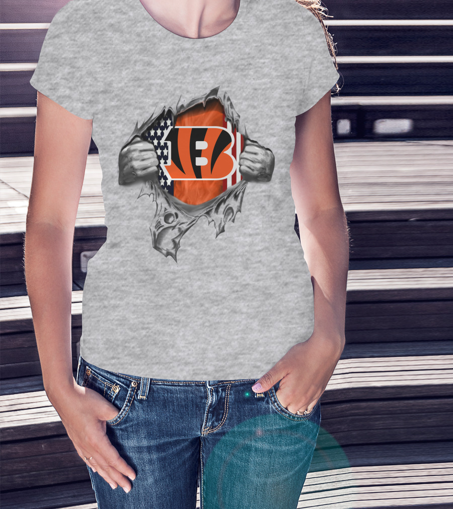 Cincinnati Bengals American Flag Fan Pride Burst T-Shirt