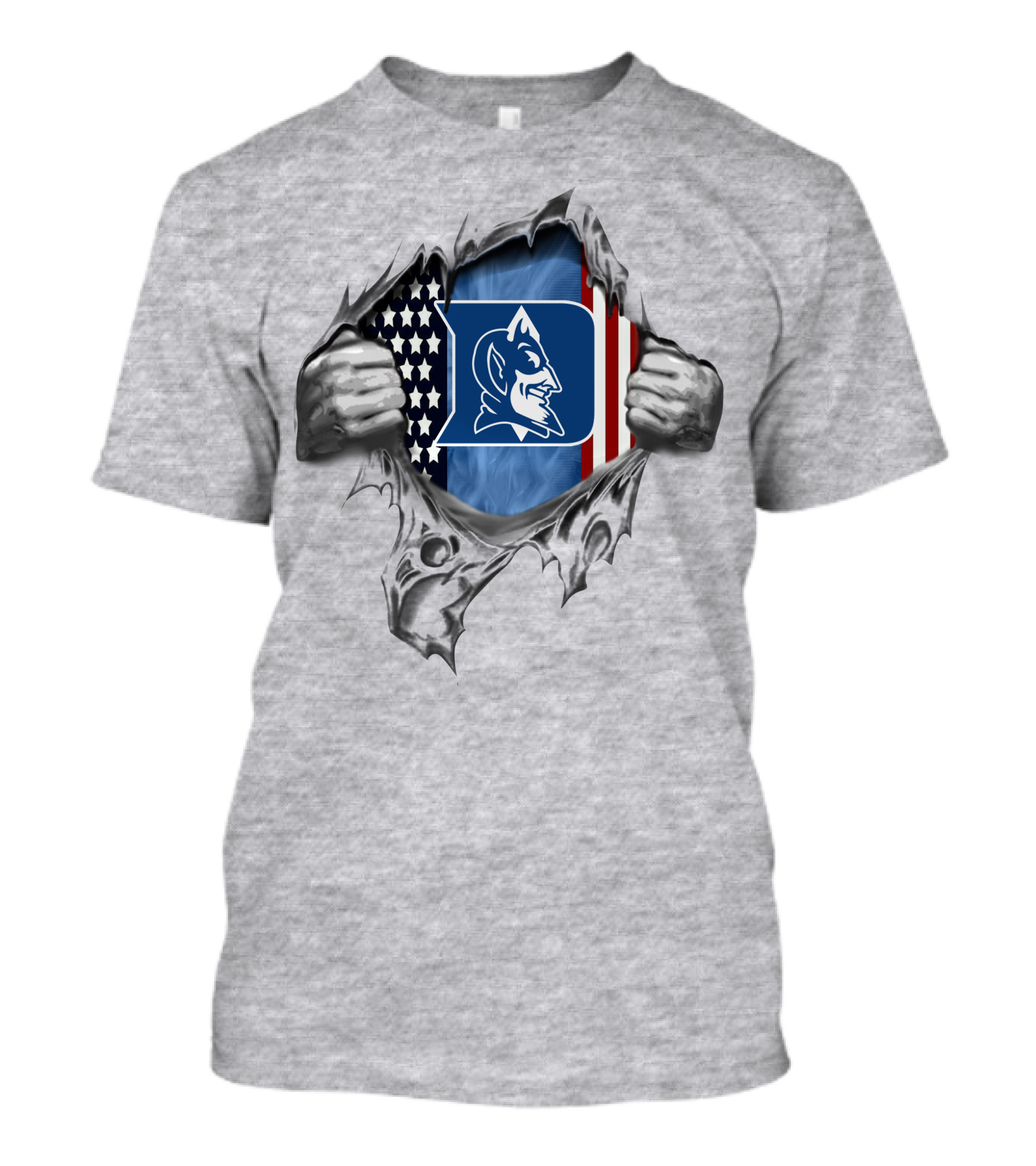 Ripped American Flag With Duke Blue Devils T-Shirt