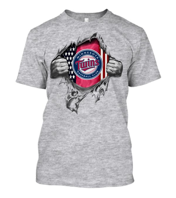Minnesota Twins Baseball Club American Flag Tear T-Shirt