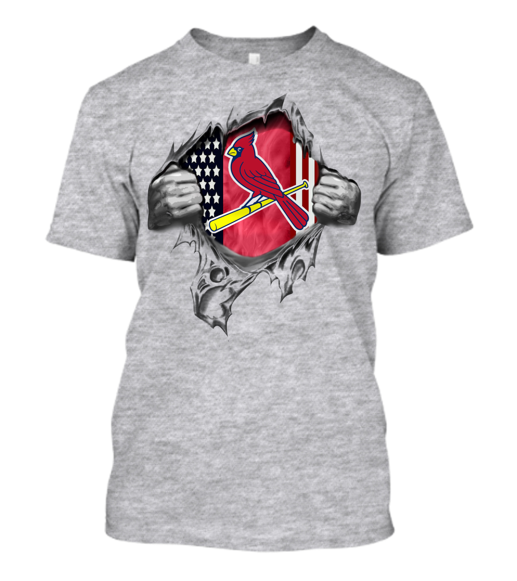 St Louis Cardinals American Flag Baseball Logo Torn Reveal T-Shirt