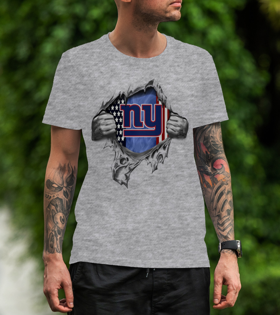 New York Giants Ny American Flag Tear T-Shirt